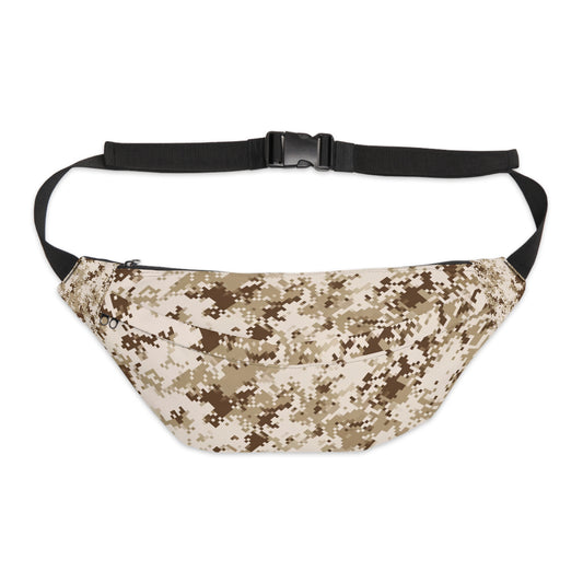 Desert pixel camo large fanny pack – durable polyester canvas waist bag with zip pockets

