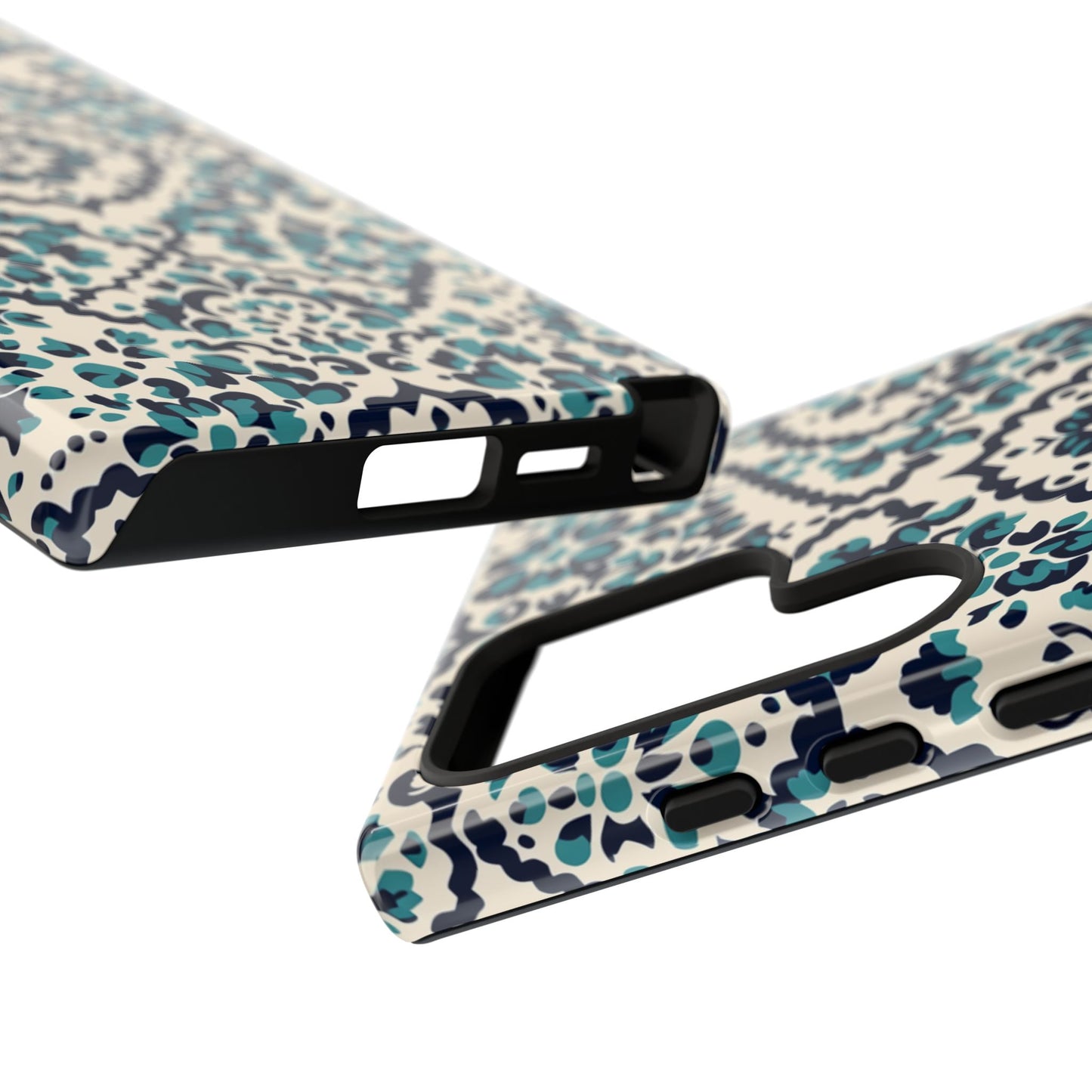 Florales Damast Tough Handyhülle – Petrol-Navy Gemusterter Schutzhülle für iPhone, Samsung Galaxy & Google Pixel