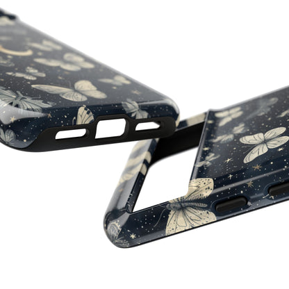 Funda protectora resistente con diseño de mariposa y luna - Diseño floral de cielo nocturno para iPhone, Samsung Galaxy y Google Pixel