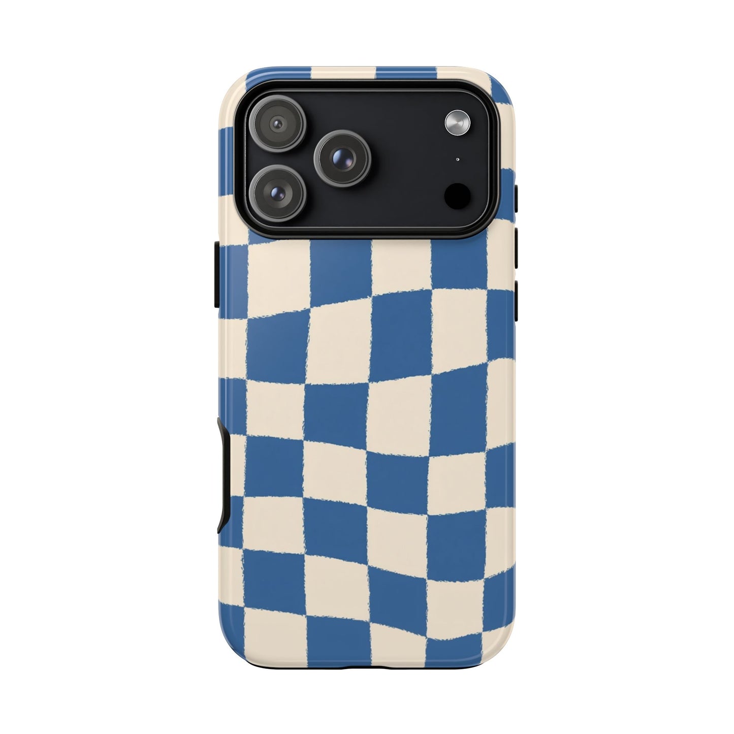 Blaue Schachbrett-Handyhülle – Retro-Wellenmuster-Cover für iPhone, Samsung Galaxy & Google Pixel