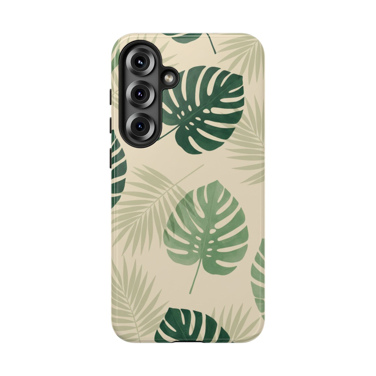 Robuste Handyhülle mit tropischen Blättern – Schutzhülle mit grün-beigem Monstera-Palmenmuster für iPhone, Samsung Galaxy & Google Pixel