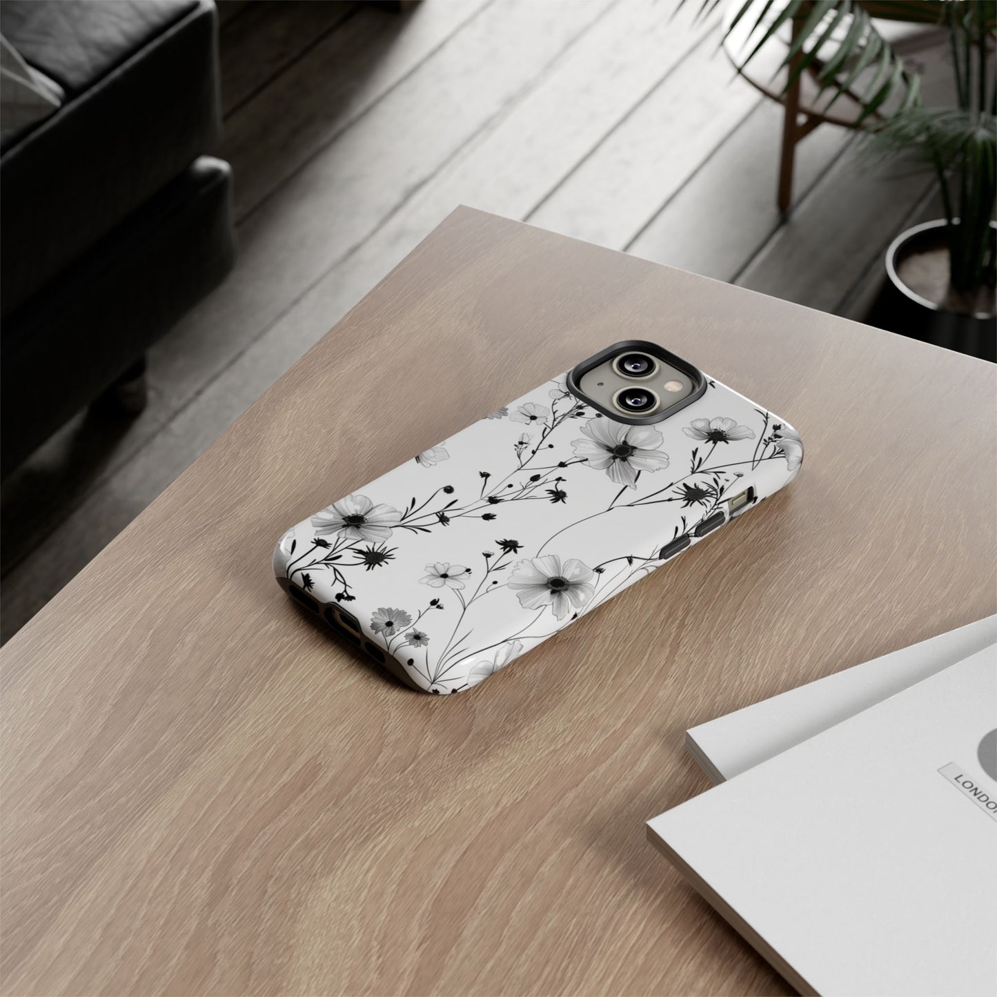 Floral Phone Case - Monochrome Floral Protective Cover
