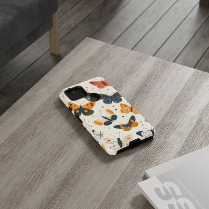 Funda resistente con estampado de mariposas - Protectora floral naranja y azul marino para iPhone, Samsung Galaxy y Google Pixel