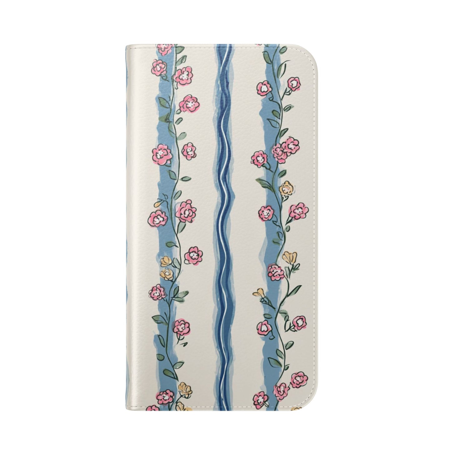 Hand-Painted Wavy Stripe Flip Phone Case - Premium Vintage Rose Wallet Folio with Stand Function for iPhone 17, 16, 15, 14, Samsung Galaxy S25, S24, S23
