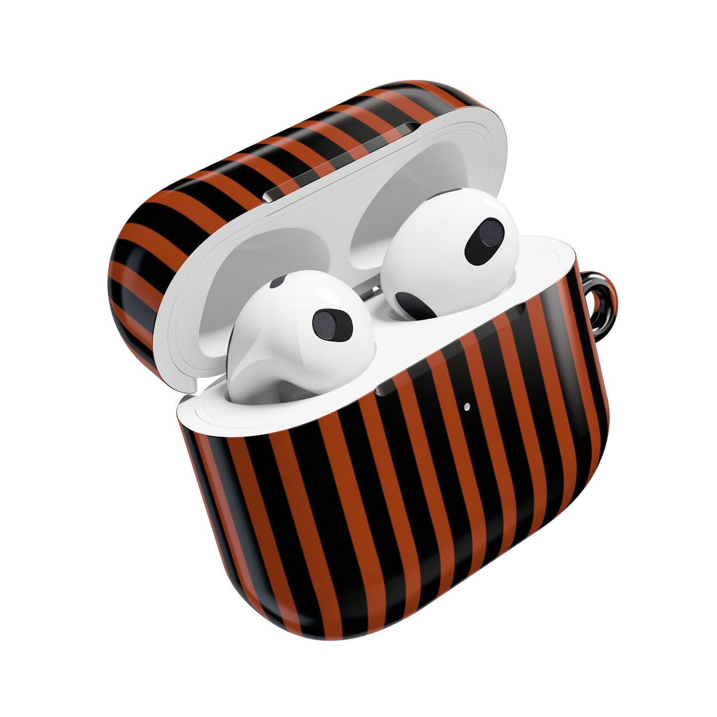 Gestreifte orange-schwarze AirPod-Hülle – Schutzhülle im Halloween-Stil
