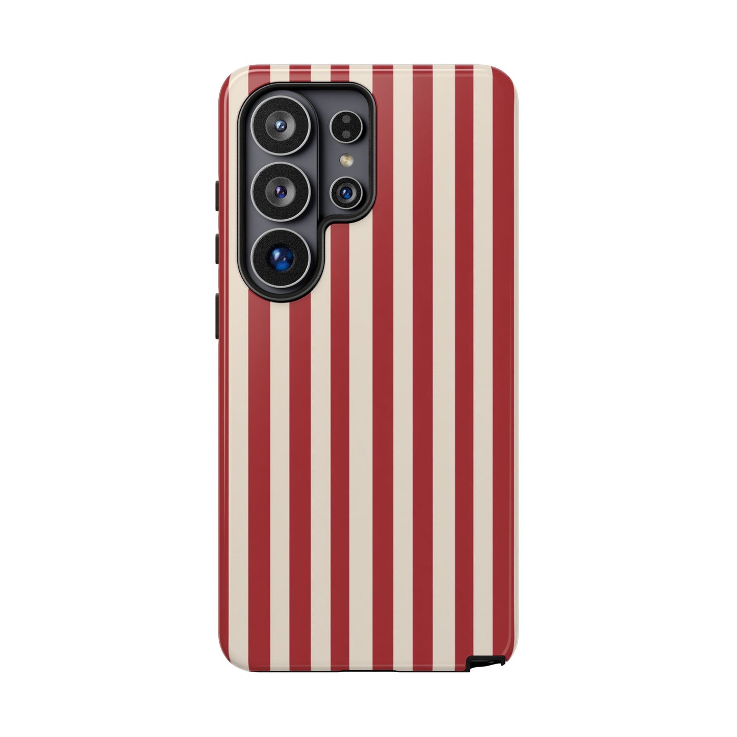 Robustes rot-cremefarbenes gestreiftes Handyhülle – Retro-Vertikalmuster-Cover für iPhone, Samsung Galaxy & Google Pixel