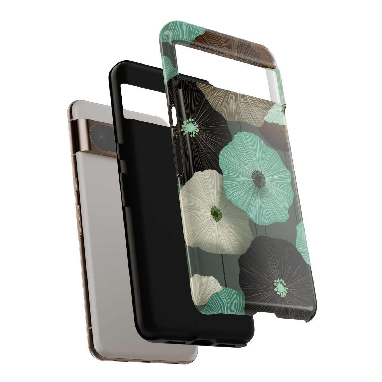 Floral Tough Phone Case - Teal & Brown Poppy Protective Cover for iPhone, Samsung Galaxy & Google Pixel