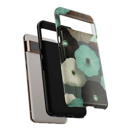 Floral Tough Phone Case - Teal & Brown Poppy Protective Cover for iPhone, Samsung Galaxy & Google Pixel