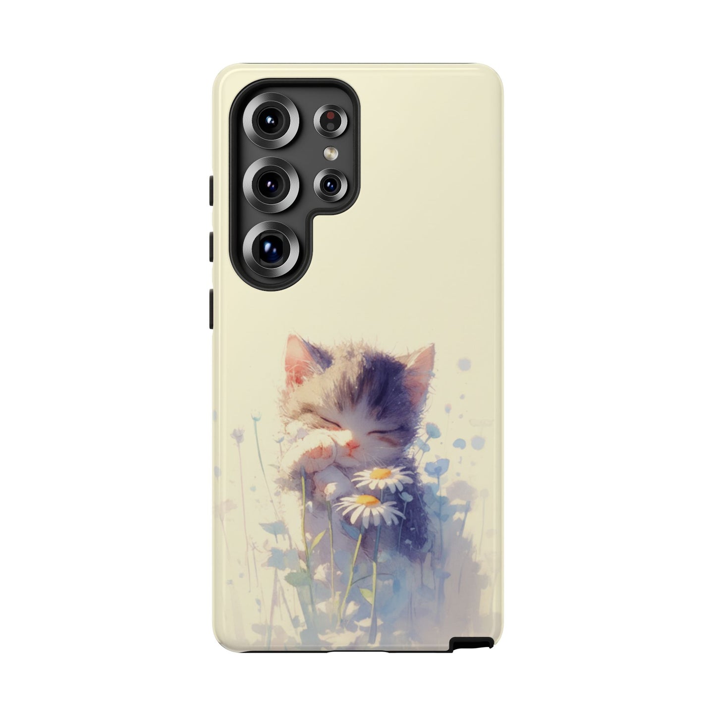 Niedliche Kätzchen Robuste Handyhülle - Aquarell Gänseblümchen Blumen Garten Schutzhülle für iPhone, Samsung Galaxy & Google Pixel