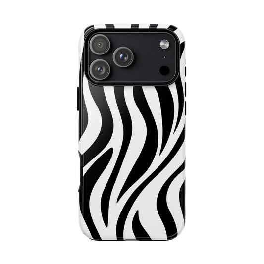 Zebra Print Tough Phone Case - Black & White Animal Pattern Protective Cover for iPhone, Samsung Galaxy & Google Pixel