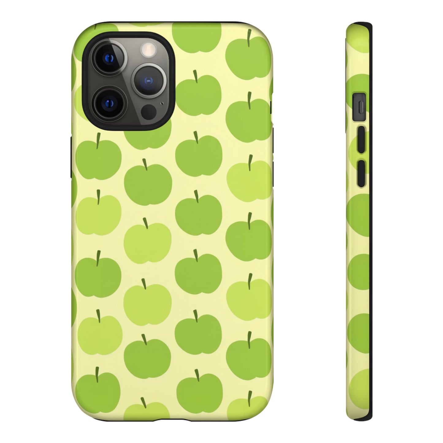 Cute green apple tough phone case – playful fruit pattern slim dual-layer cover for iPhone
