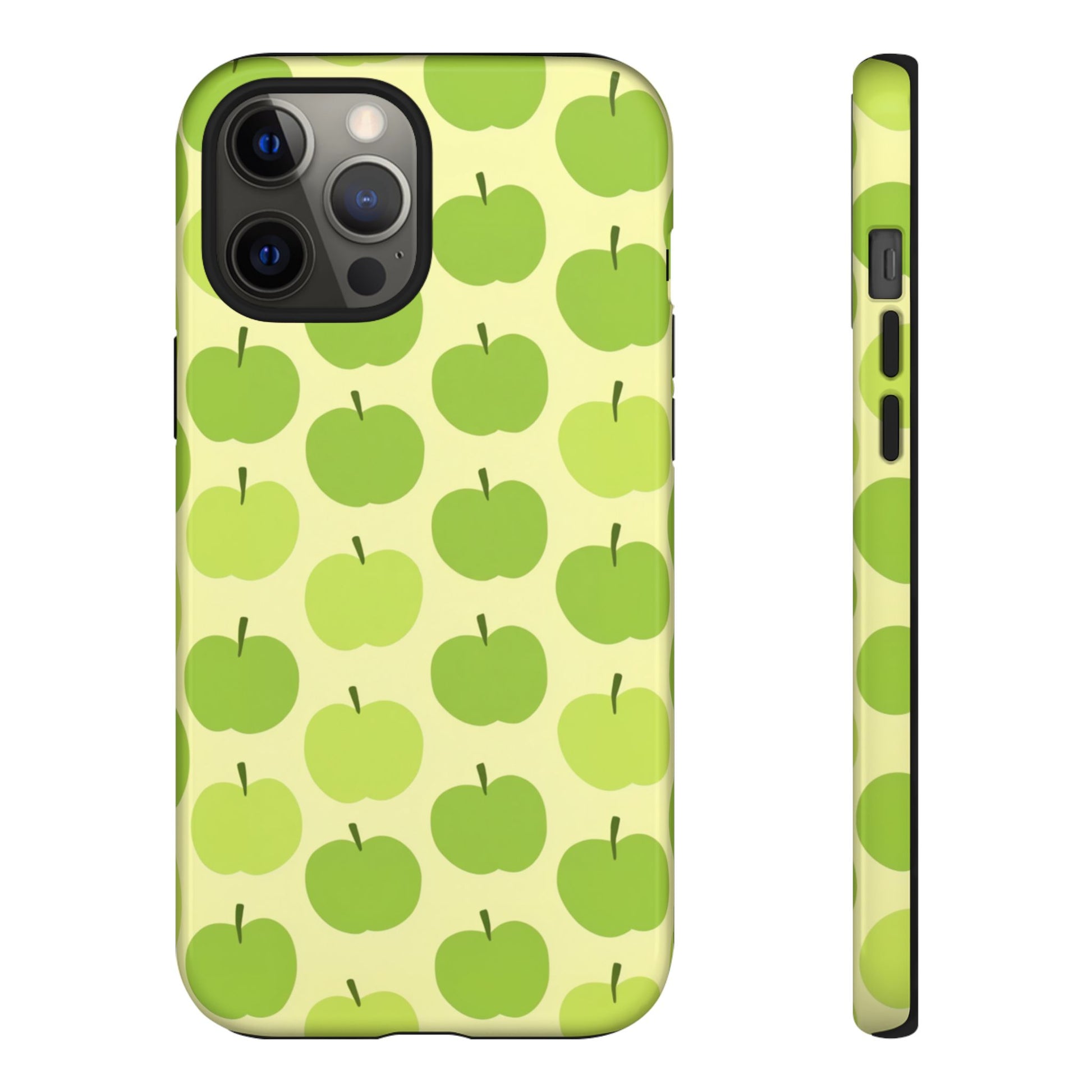 Cute green apple tough phone case – playful fruit pattern slim dual-layer cover for iPhone
