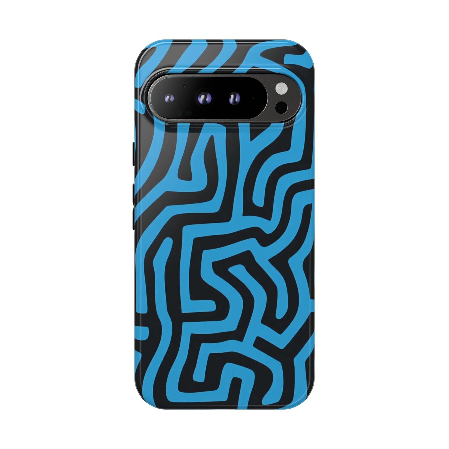 Abstrakte Labyrinth Robuste Handyhülle - Blau & Schwarz Geometrische Schutzhülle für iPhone, Samsung Galaxy & Google Pixel