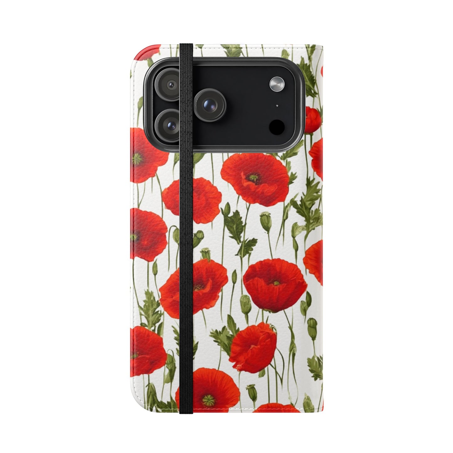 Flip phone case interior showing stitched card pockets and polycarbonate shell protection
