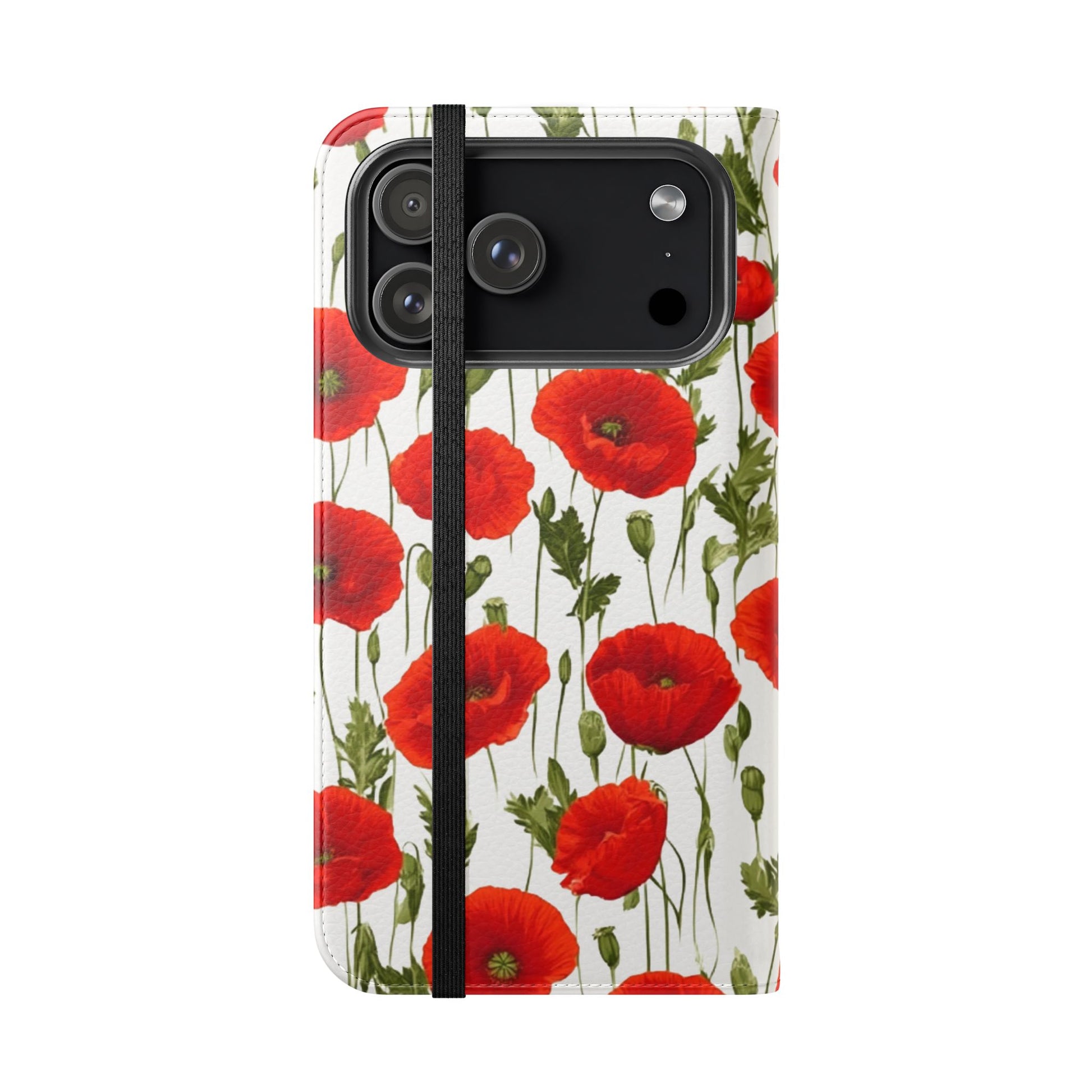 Flip phone case interior showing stitched card pockets and polycarbonate shell protection
