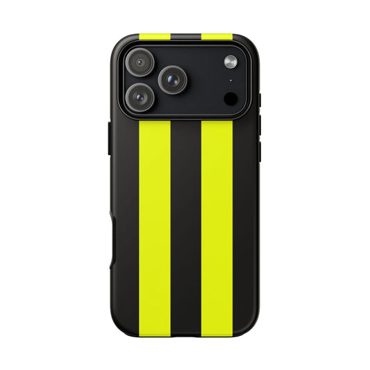 Gelb-Schwarze Rennstreifen Robuste Handyhülle - Motorsport Rennwagen Muster Cover für iPhone, Samsung Galaxy & Google Pixel