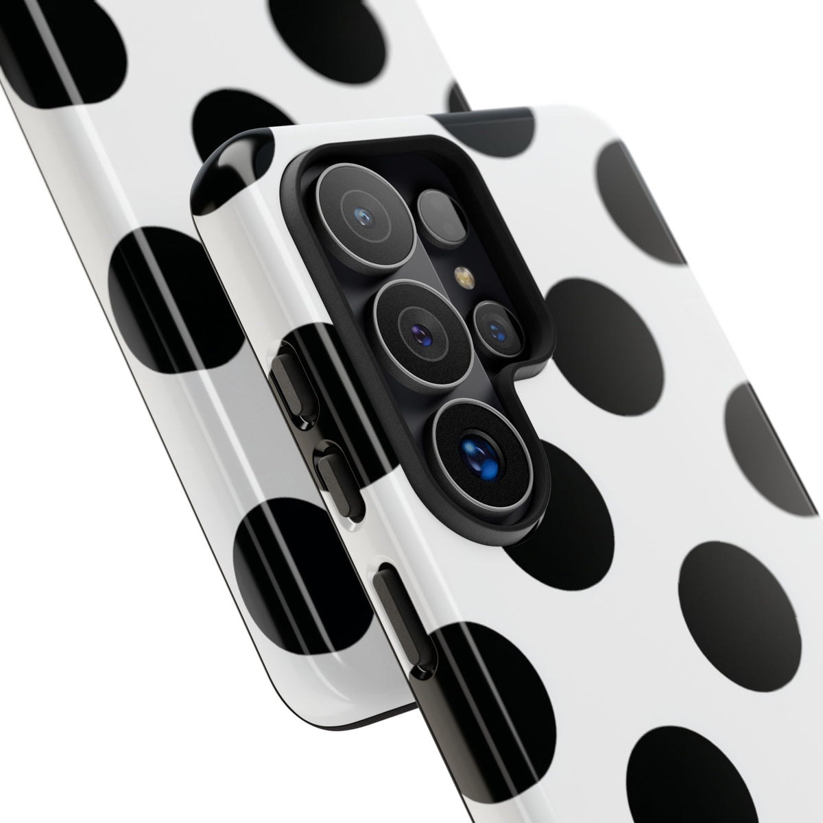 Étui de téléphone blanc à pois noirs — Coque de protection résistante pour iPhone, Samsung Galaxy et Google Pixel