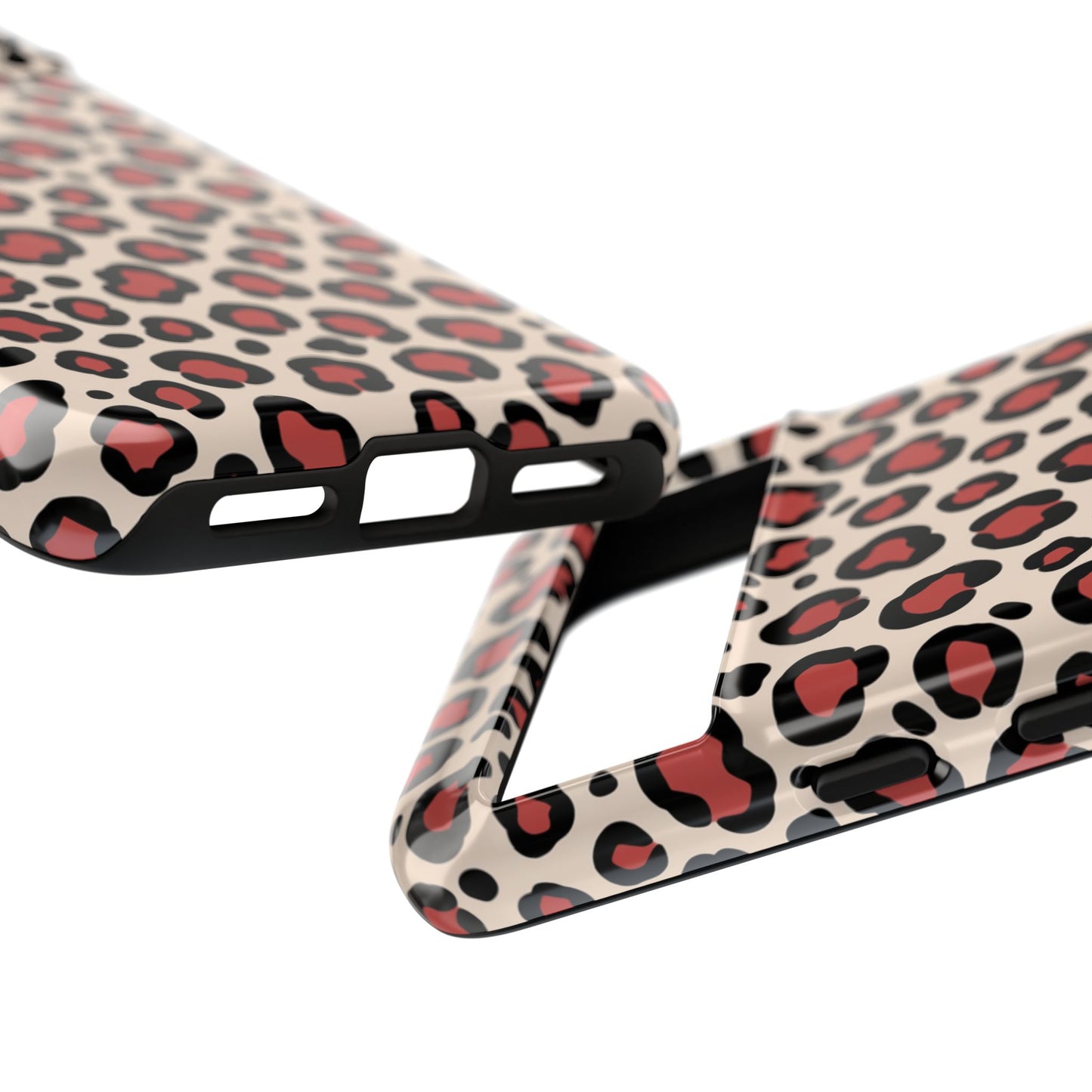 Pink leopard print phone case back view showing full animal pattern design
