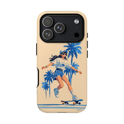 Teen gift phone case with skater girl illustration - Perfect for surf culture enthusiasts and beach dreamers
