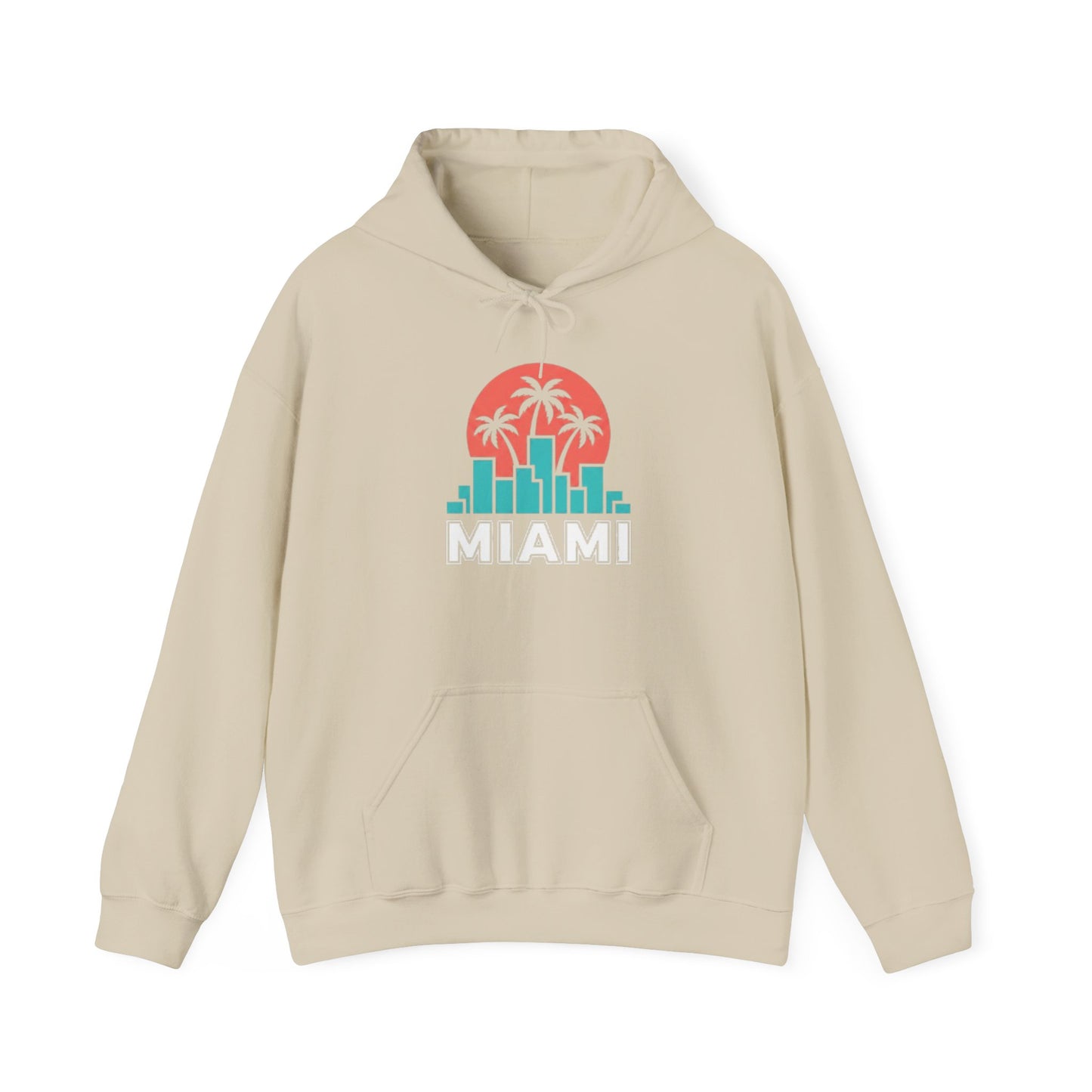 Miami Sunset Hoodie – Palm Tree & City Skyline Graphic Pullover