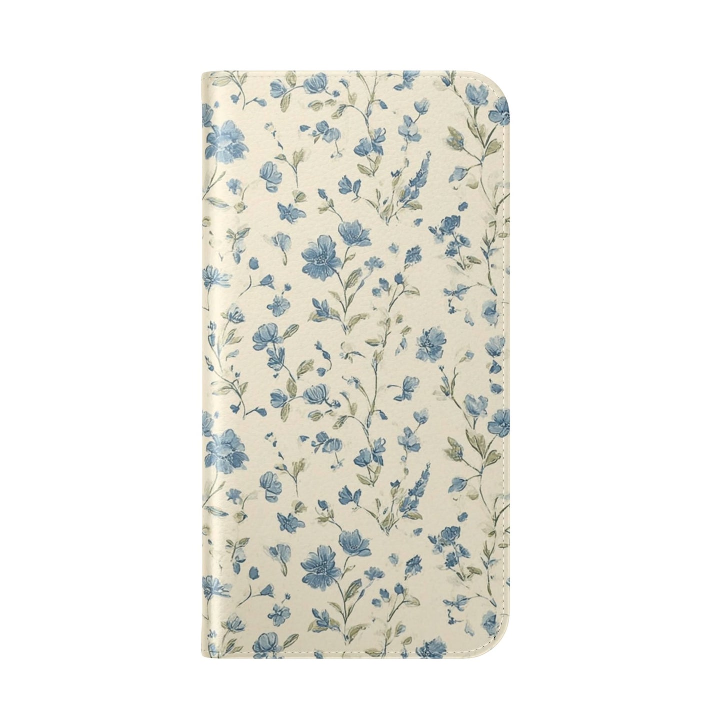 Étui portefeuille à rabat bleu vintage à motif floral avec emplacements pour cartes pour iPhone et Samsung Galaxy