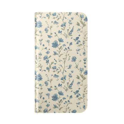 Étui portefeuille à rabat bleu vintage à motif floral avec emplacements pour cartes pour iPhone et Samsung Galaxy