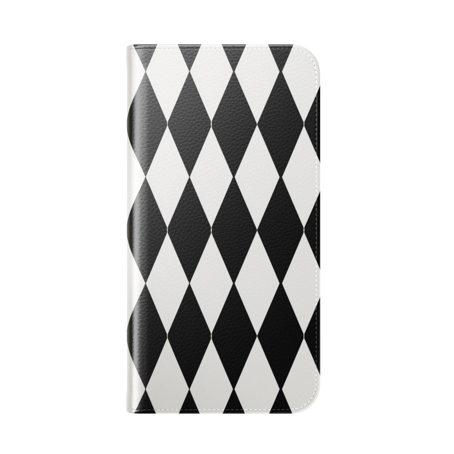 Black and white harlequin diamond flip case - timeless geometric harlequin style
