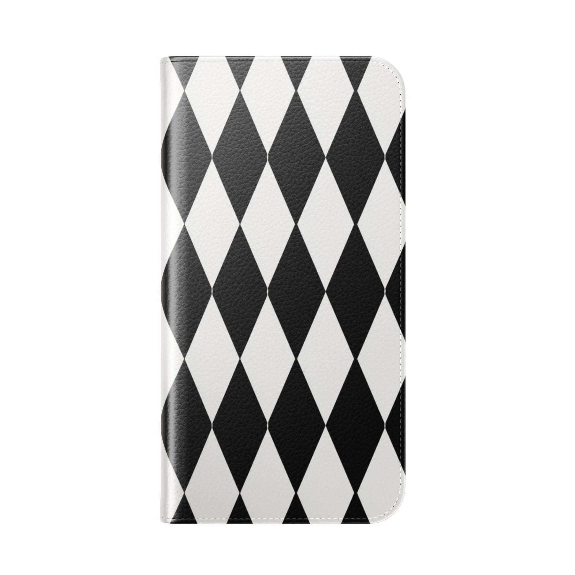 Black and white harlequin diamond flip case - timeless geometric harlequin style
