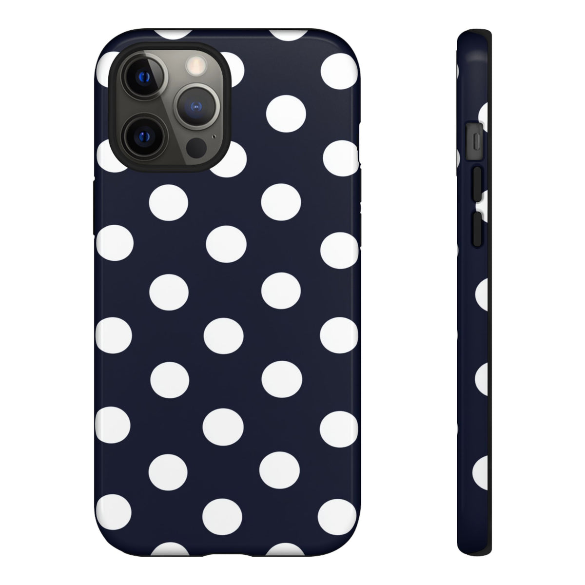 Robuste Marineblaue Polka-Dot Handyhülle – Klassische Schutzhülle mit weißen Punkten für iPhone, Samsung Galaxy & Google Pixel