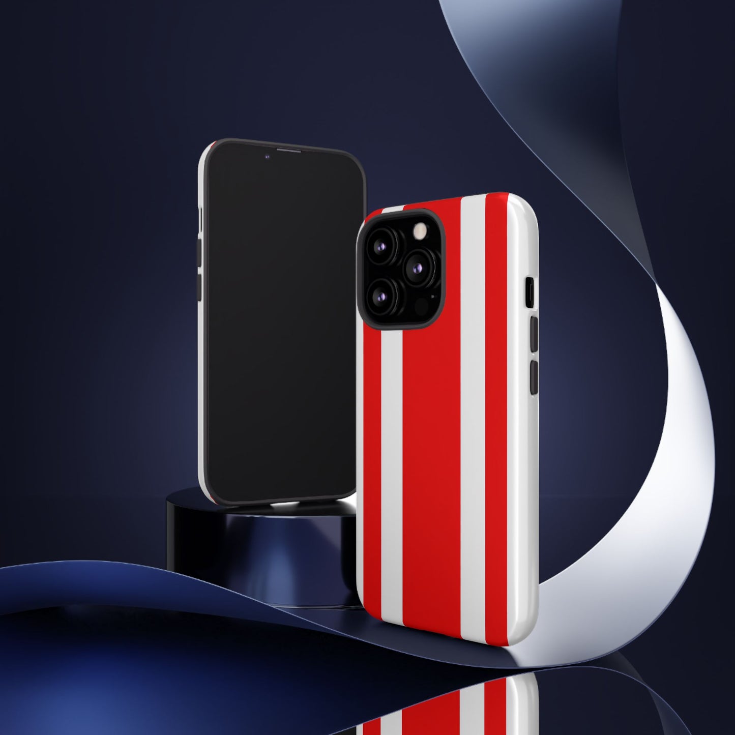 Minimalist red and white racing stripe phone case with fade-resistant print and slim profile design
