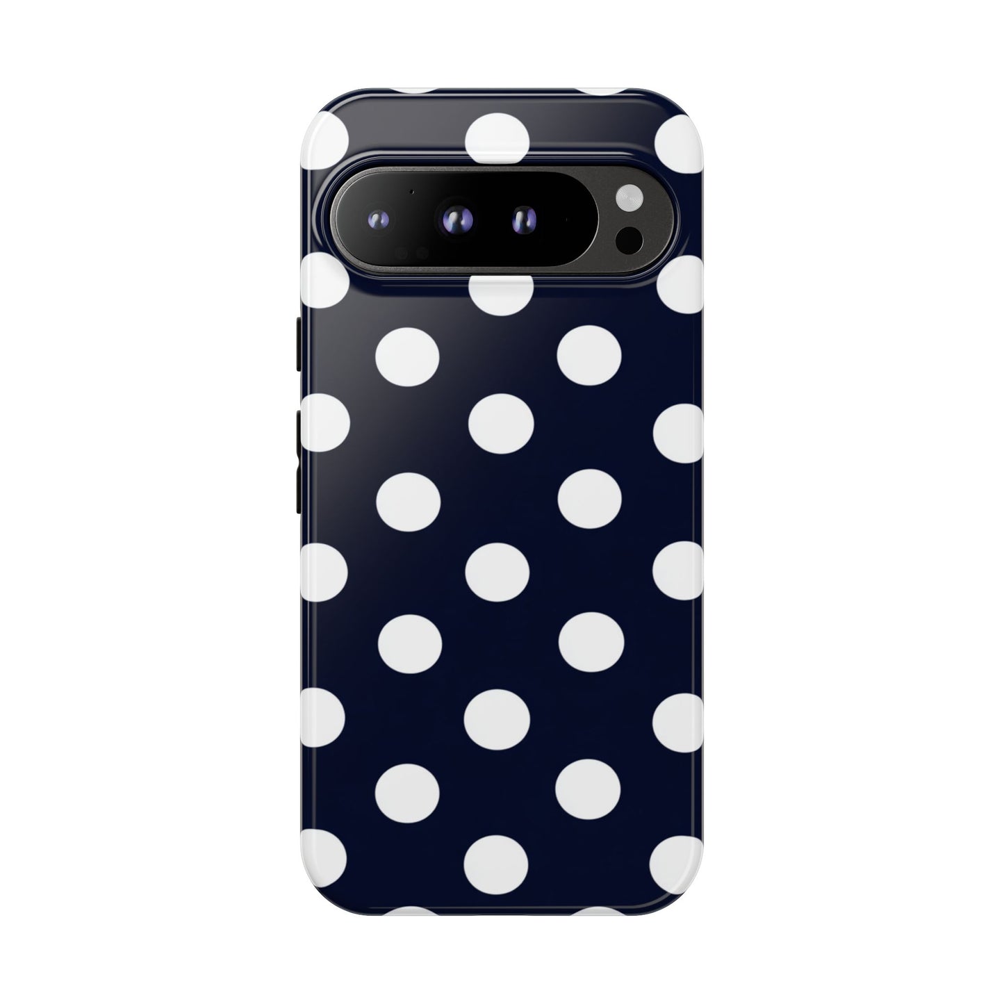 Robuste Marineblaue Polka-Dot Handyhülle – Klassische Schutzhülle mit weißen Punkten für iPhone, Samsung Galaxy & Google Pixel