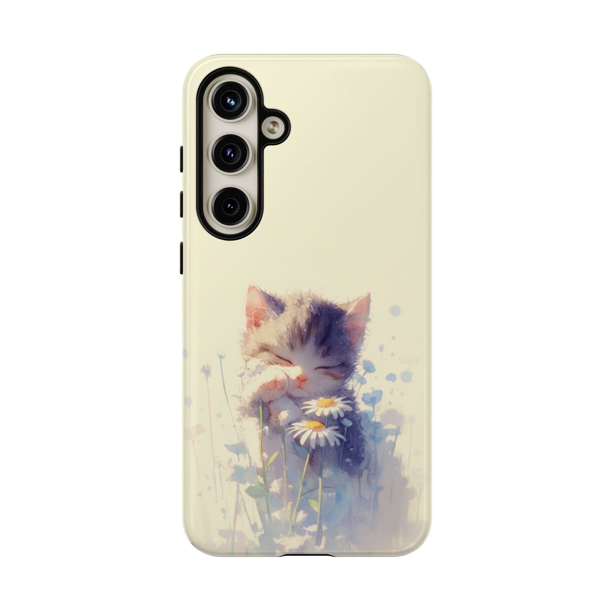 Heartwarming kitten phone case in soft watercolor tones - dual-layer tough case for all phones
