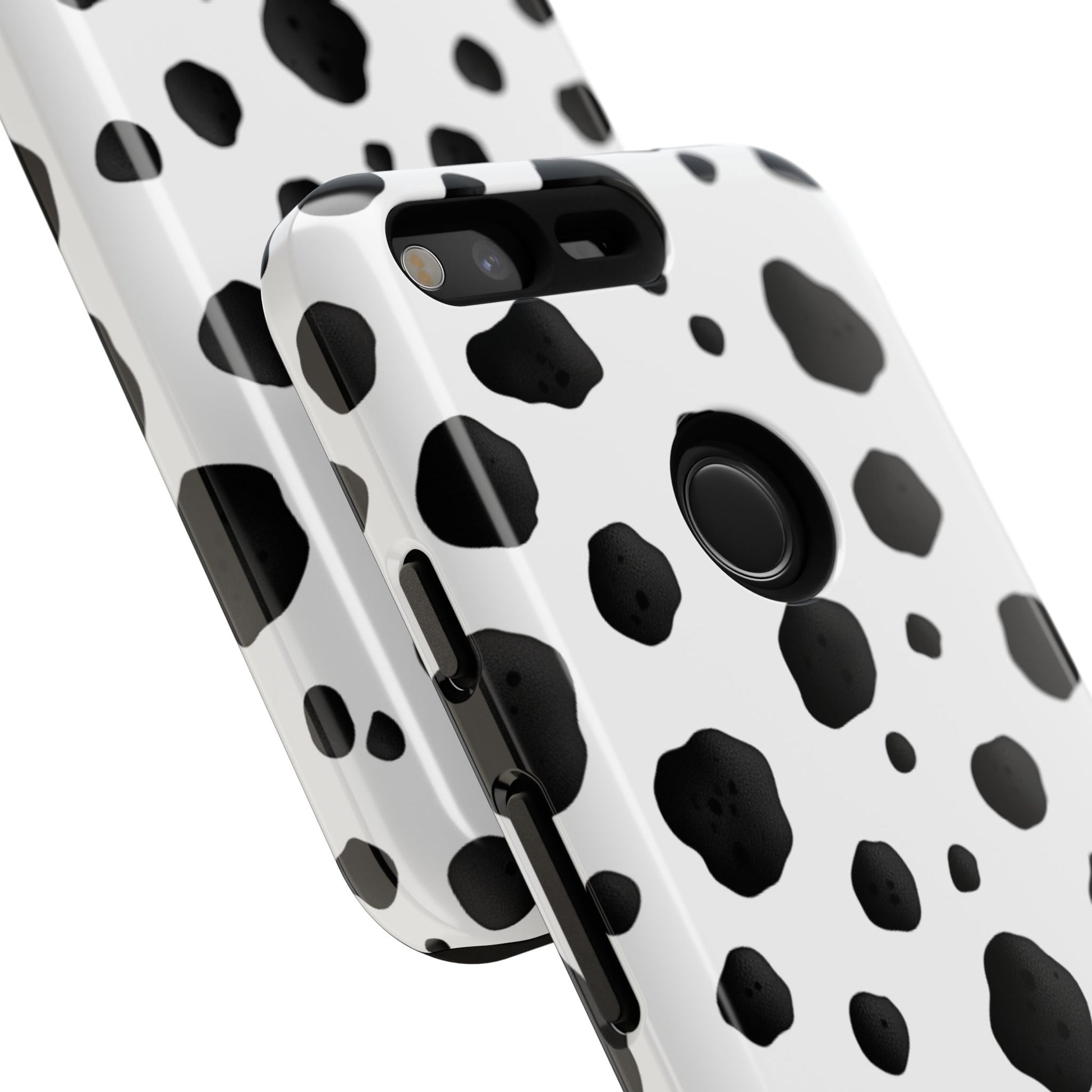 Classic black white dalmatian pattern phone case with polycarbonate shell and TPU liner protection
