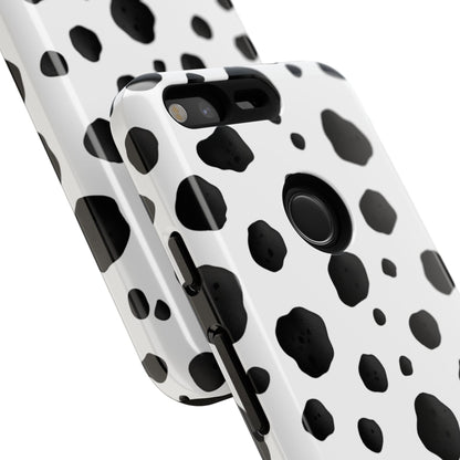 Classic black white dalmatian pattern phone case with polycarbonate shell and TPU liner protection
