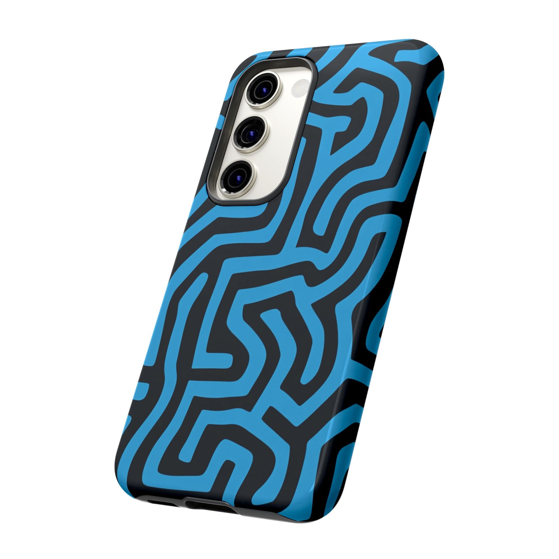 Playful maze design phone case with modern urban aesthetic
