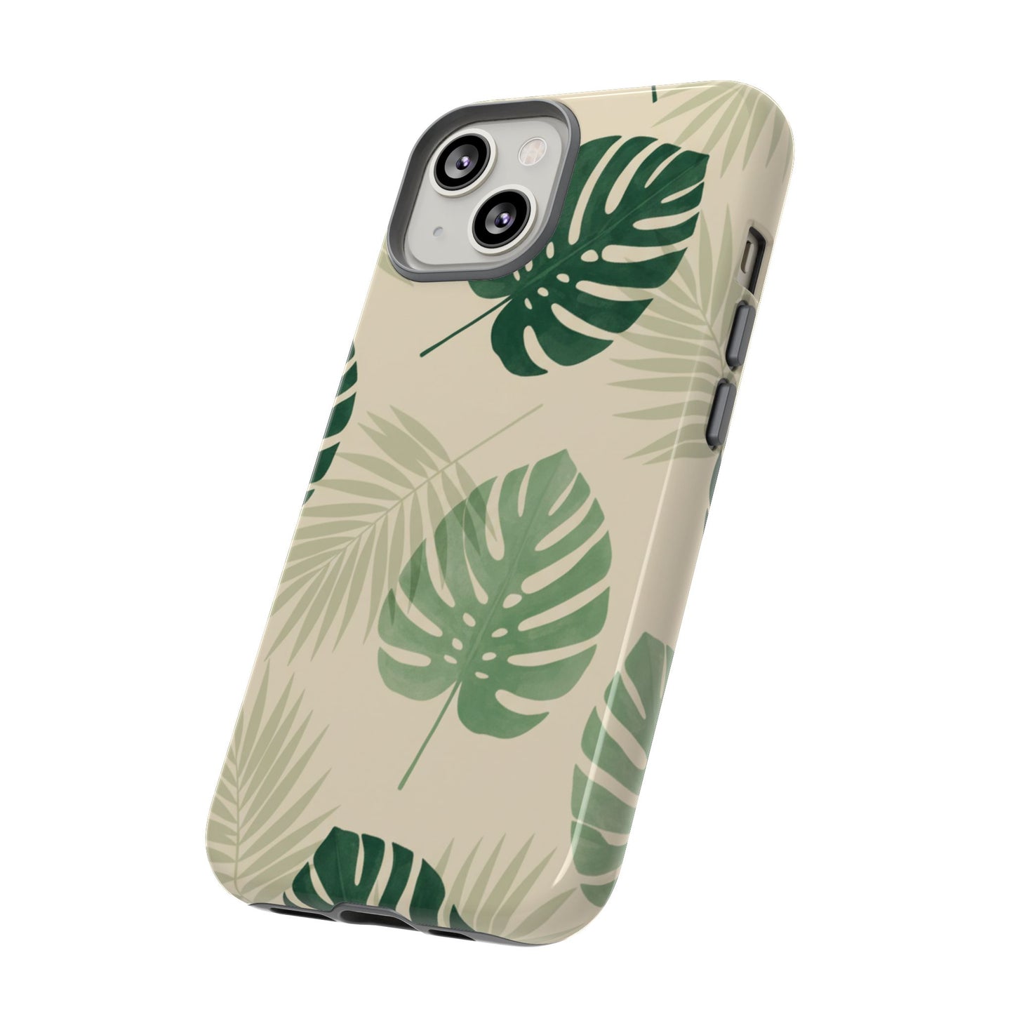 Robuste Handyhülle mit tropischen Blättern – Schutzhülle mit grün-beigem Monstera-Palmenmuster für iPhone, Samsung Galaxy & Google Pixel