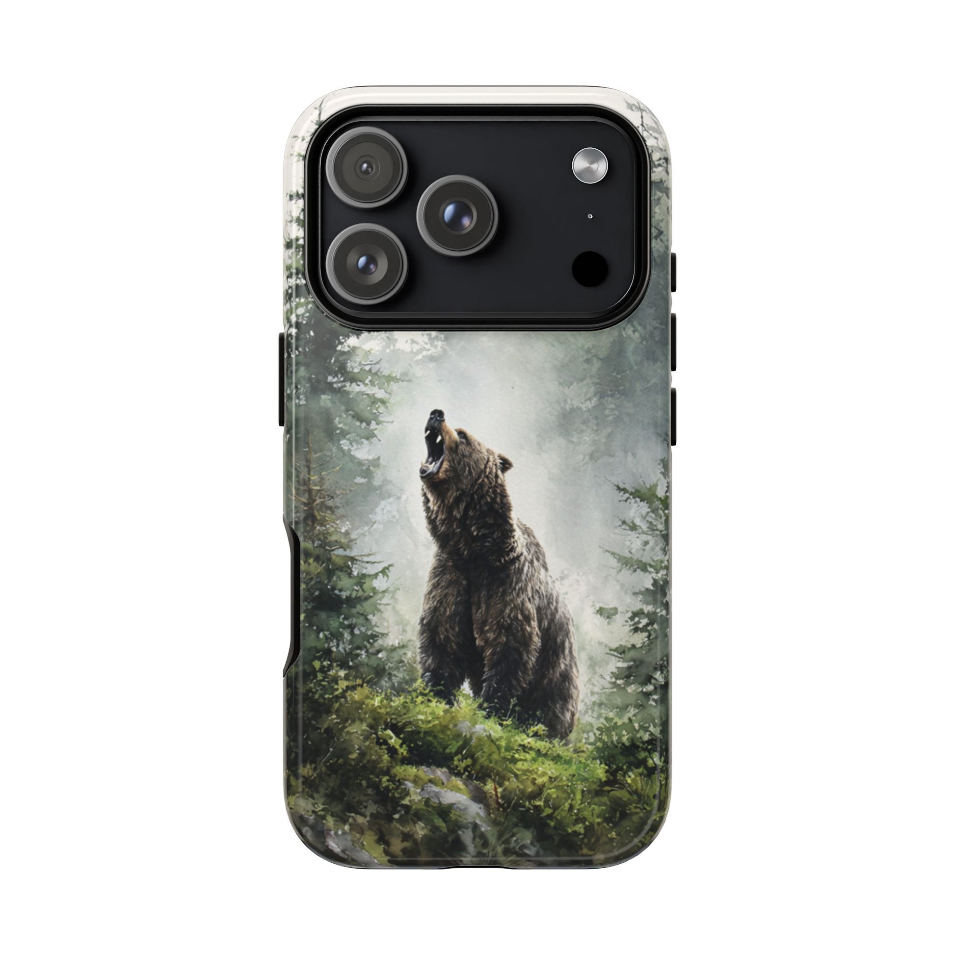 Forest bear phone case featuring wilderness wildlife in misty woods - protective cover for iPhone, Samsung Galaxy & Google Pixel

