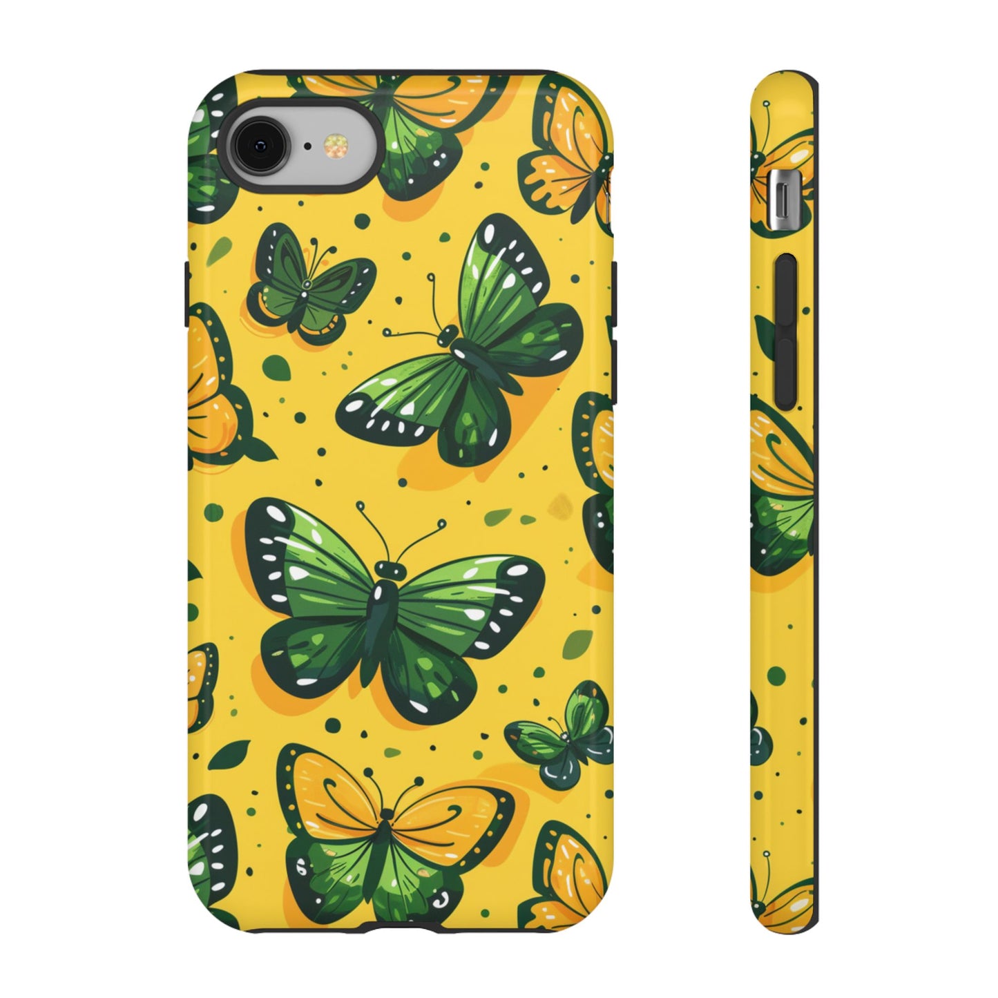 Green Butterflies Tough Phone Case - Yellow Cartoon Design Protective Cover for iPhone, Samsung Galaxy & Google Pixel