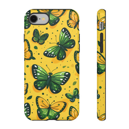 Green Butterflies Tough Phone Case - Yellow Cartoon Design Protective Cover for iPhone, Samsung Galaxy & Google Pixel