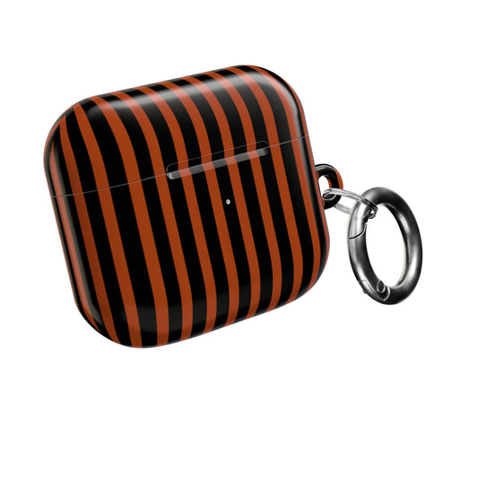 Striped Orange & Black AirPod Case — Halloween-Inspired Protective Cover
