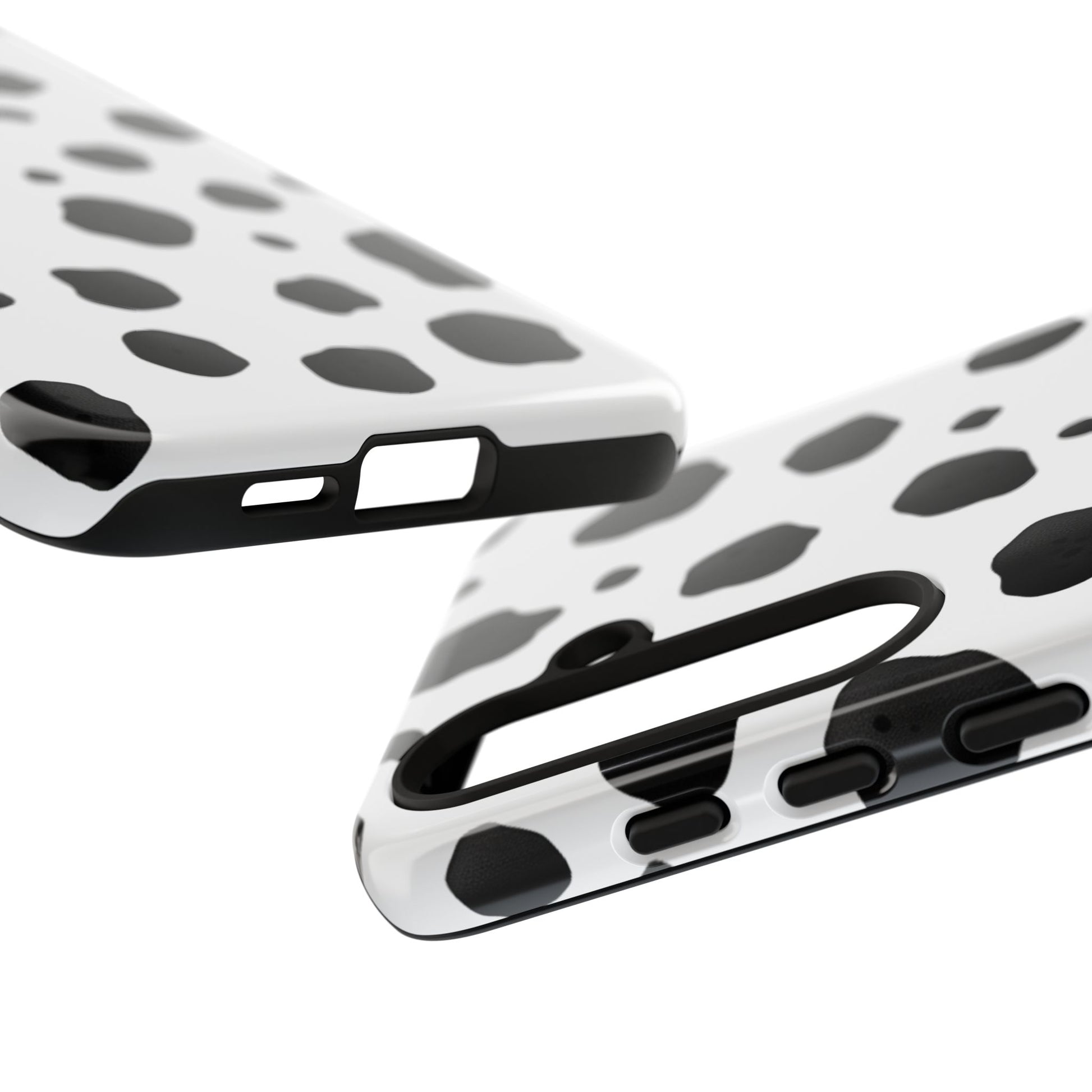 Spotted dalmatian design phone case with shock-absorbing dual-layer construction for iPhone and Android
