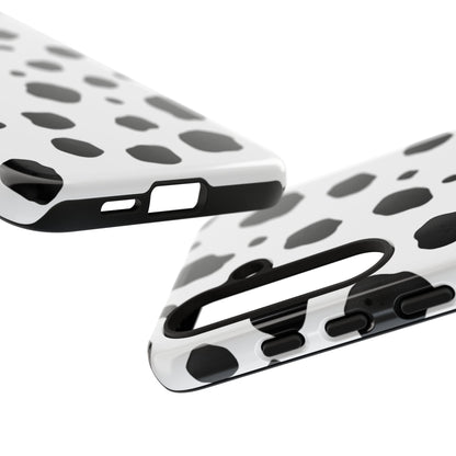 Spotted dalmatian design phone case with shock-absorbing dual-layer construction for iPhone and Android
