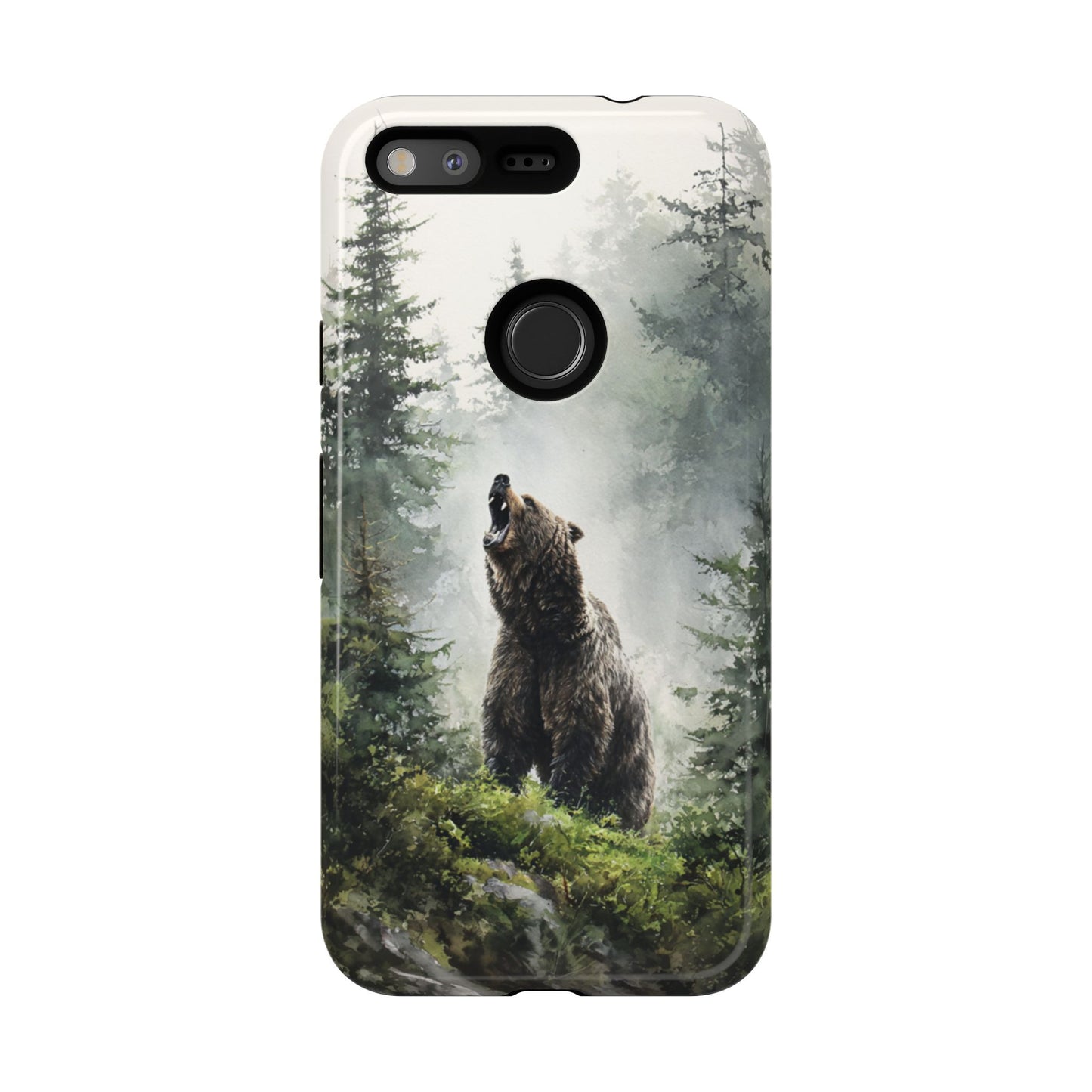 Misty woodland bear phone case - nature wildlife protective cover for iPhone and Android devices
