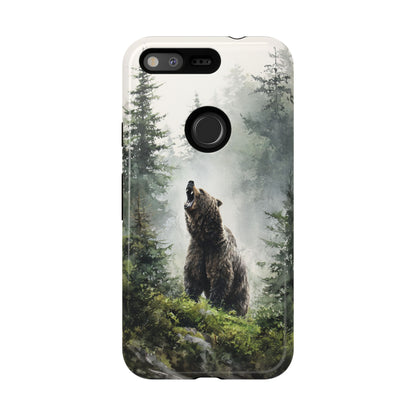 Misty woodland bear phone case - nature wildlife protective cover for iPhone and Android devices
