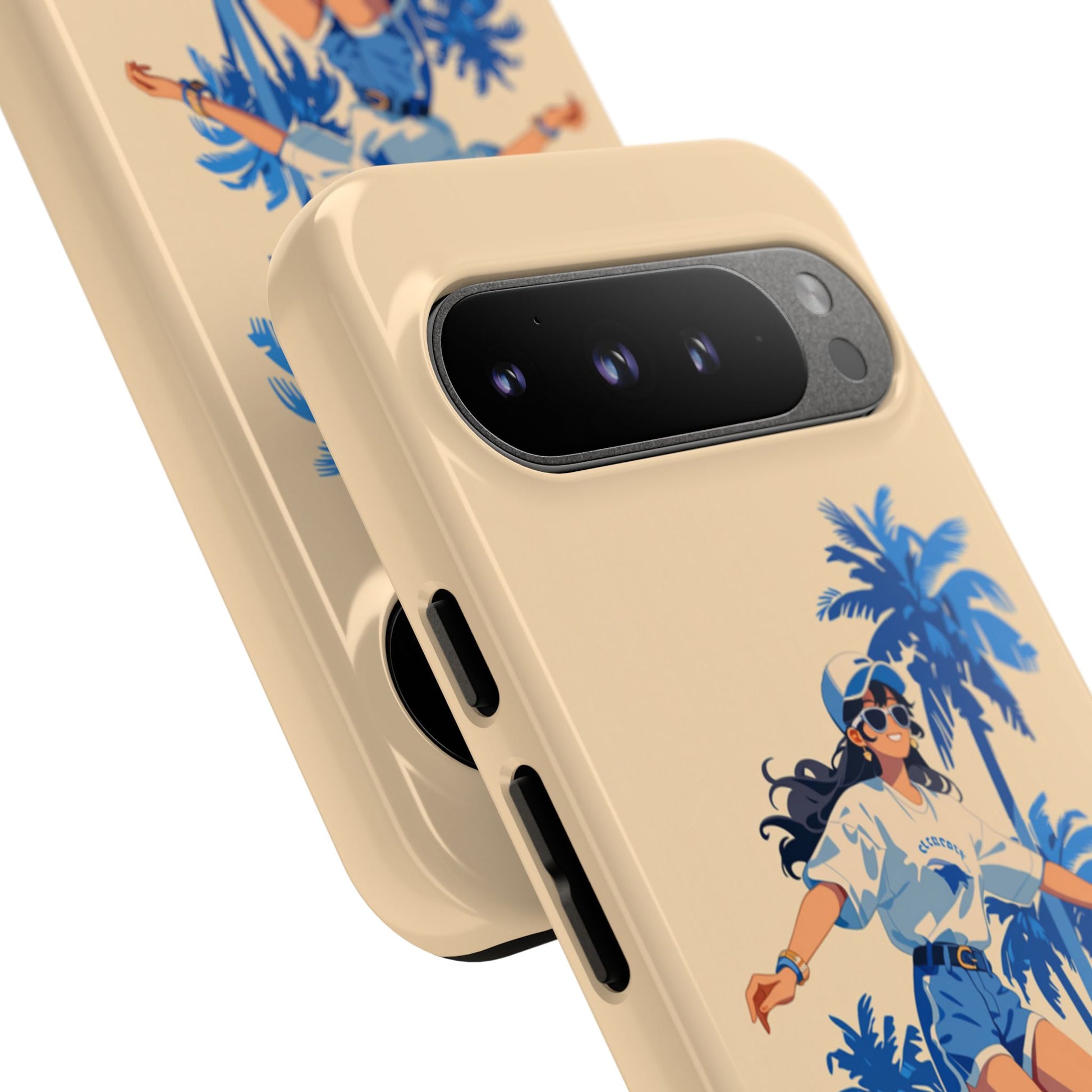 Summer phone case with vintage skater girl art - UV-resistant print on protective polycarbonate shell
