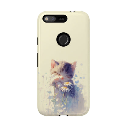 Sweet kitten daisy phone case with floral garden design - tough protective cover for Samsung Galaxy
