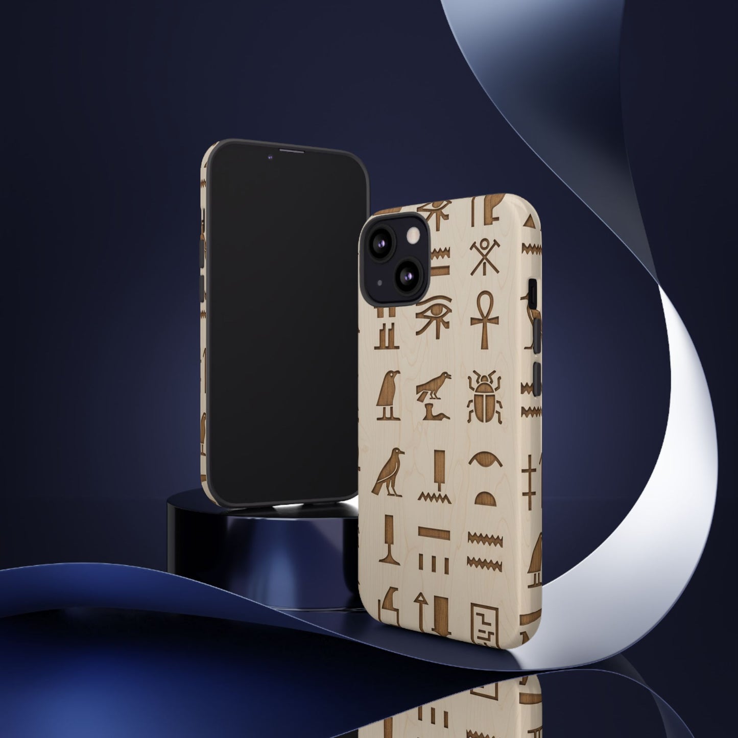 Egyptian Hieroglyphics Tough Phone Case - Wood Grain Ancient Symbols Protective Cover for iPhone, Samsung Galaxy & Google Pixel