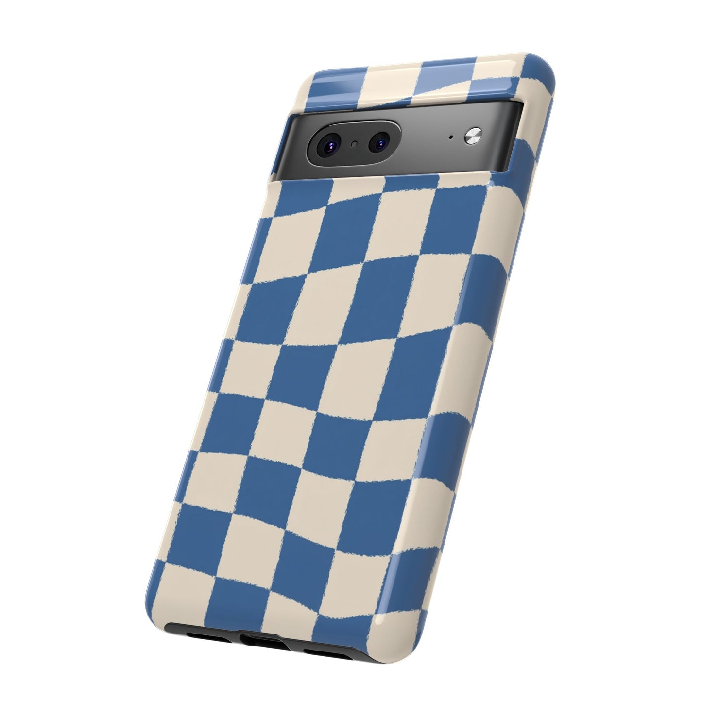 Blaue Schachbrett-Handyhülle – Retro-Wellenmuster-Cover für iPhone, Samsung Galaxy & Google Pixel