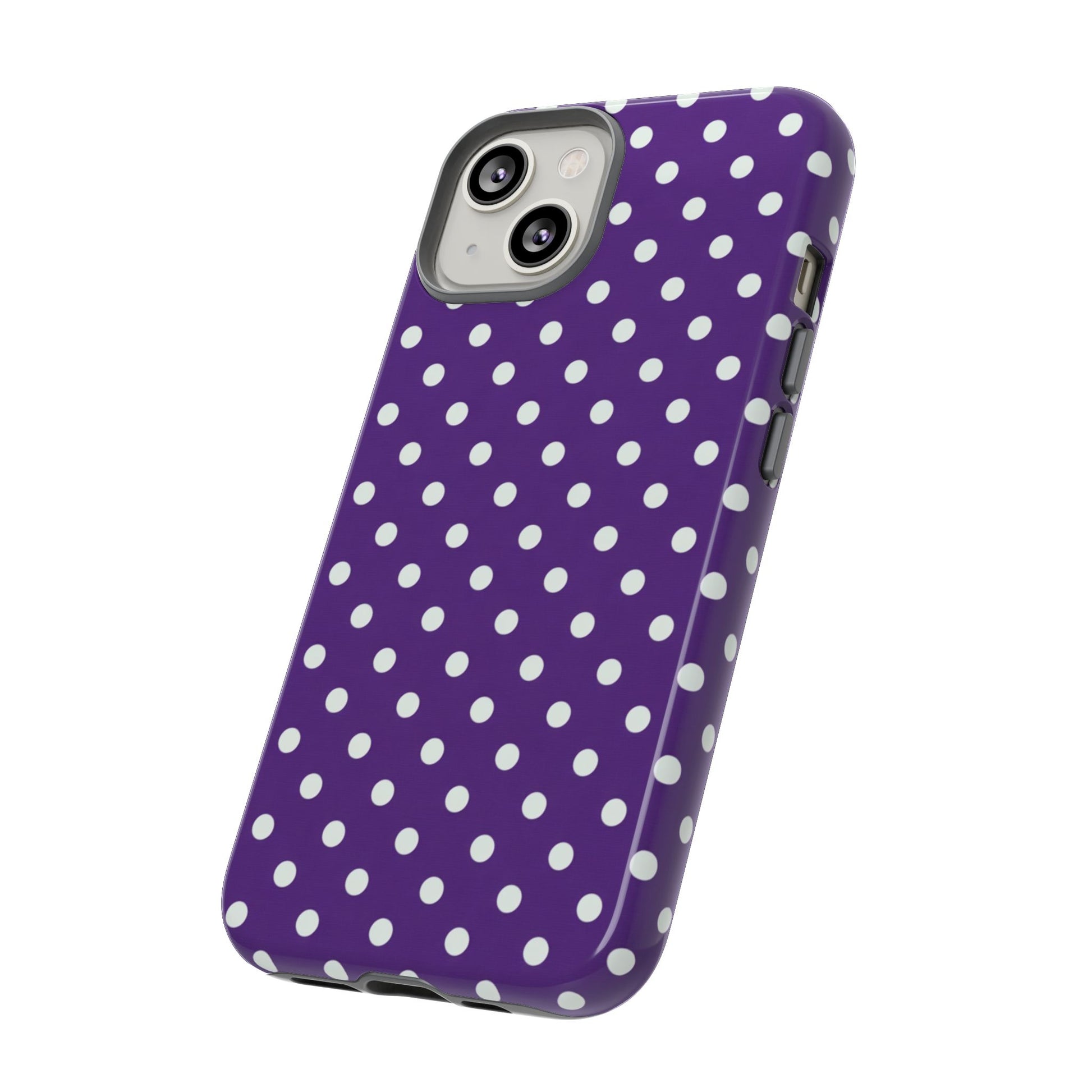 Matte purple polka dot protective phone case with precise cutouts - stylish cover for Samsung Galaxy S26, iPhone & Google Pixel
