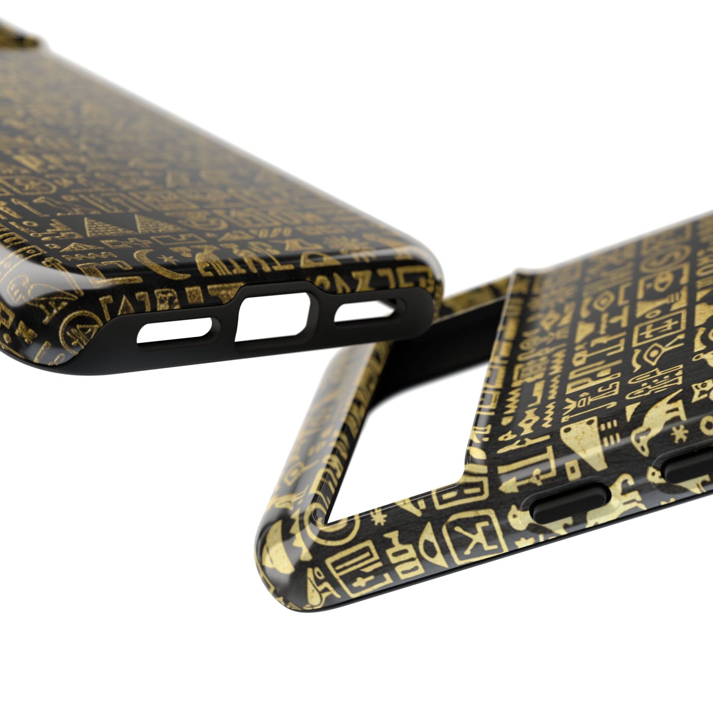 Ägyptische Hieroglyphen-Handyhülle – Schwarz-goldenes antikes Symbolmuster für iPhone, Samsung Galaxy & Google Pixel